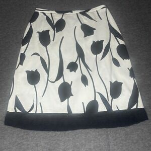 Grace Elements Floral White Black Lace Trim Cotton Skirt Womens Size 6